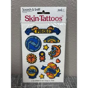 Vintage 1984 Scratch & Sniff Skin Tattoos Pisces Zodiac Sign Stickers‎